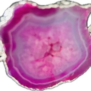 Hildie & Jo Pink Agate Slice Gemstone Fashion Pendant & Silver Chain Necklace